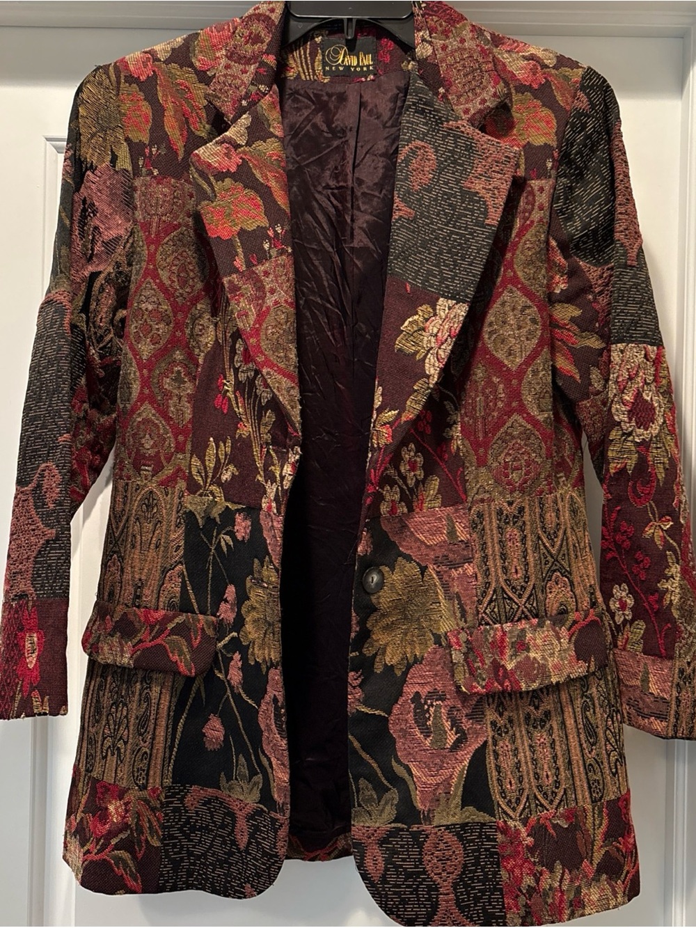 Vintage David Paul Tapestry Blazer Jacket 8 Brown  SHOULDER PADS USA MADE